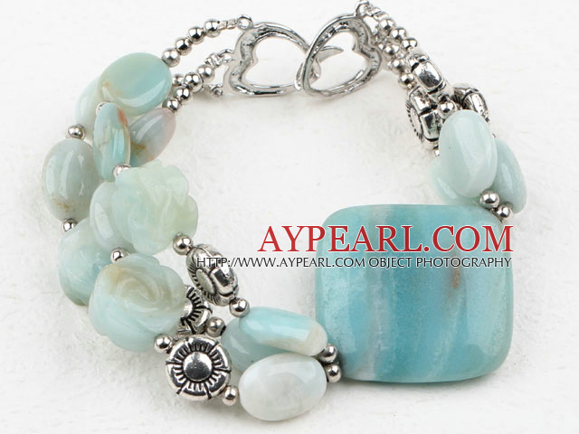 Natural Amazon Stone Bracelet with Heart Shape Clasp