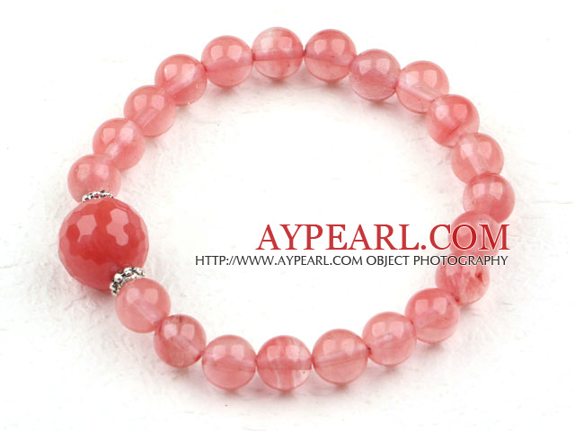 Classic Design Cherry Quartz Beaded Elastic Bangle Bracelet