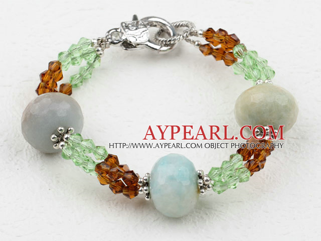 New Design Faceted Amazon Stone and Crystal Bracelet