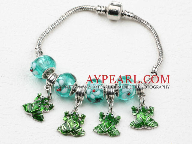Fashion Style Green Colored Glaze and Frog Shape Accessories Charm Bracelet