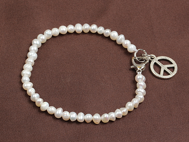 Simple Elegant stil Natural White Ferskvann Pearl Elastisk / Stretch Bracelet