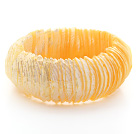 Light Yellow Color Trochus Shell Stretch Bangle Bracelet
