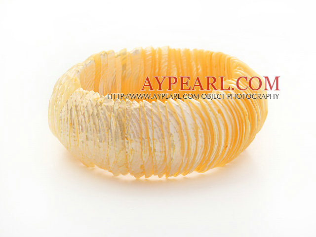 Light Yellow Color Trochus Shell Stretch Bangle Bracelet
