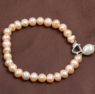 Simple Elegant Style 7-8Mm Natural Pink Freshwater Pearl Elastic/ Stretch Bracelet With Pearl Charm