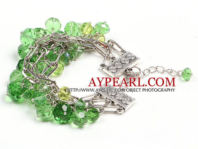 Fashion Multi Strand Green Crystal Beads Charm Bracelet