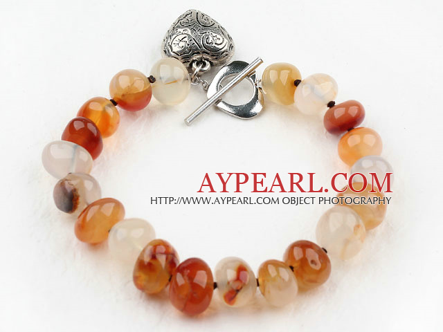 Fillet Natural Color Agate Bracelet with Heart Shape Metal Accessory