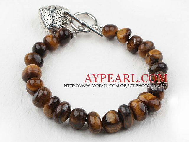 Fillet Tiger Eye Bracelet with Heart Shape Metal Accessory