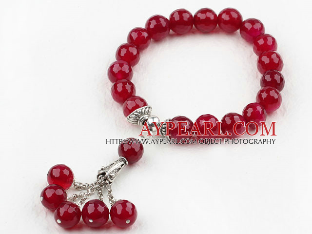 10mm Faceted Rosy Red Akaatti Elastinen rannerengas