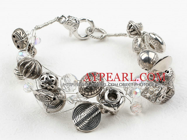Imitation Silver and Crystal Bracelet with Lobster Clasp