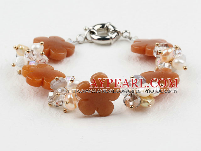 Freshwater Pearl Crystal and Yellow Aventurine Flower Bracelet