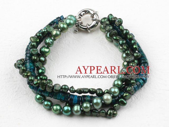 Green Series Multi Strands Green Freshwater Pearl and Phoenix Stone Bracelet