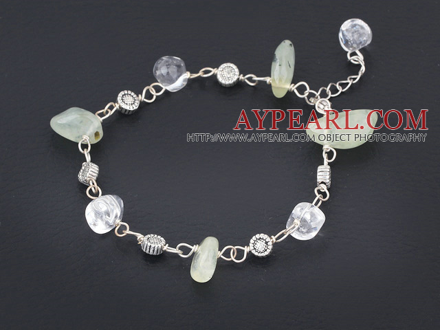 simple white pearl and green rutilated quartz bracelet with lobster clasp