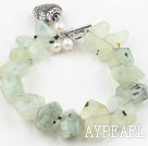 Irregular Shape Faceted Prehnite Stone Bracelet with Heart Shape Metal Accessories