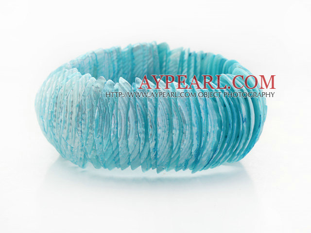 Sky Blue Color Trochus Shell Stretch Bangle Bracelet