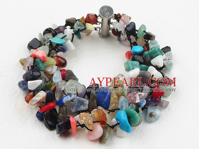 Multi Strands Multi Color Stone Chip Bracelet