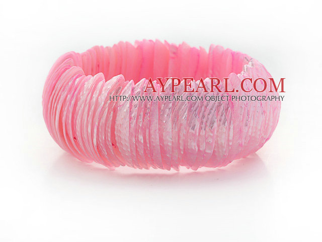 Pink Color Trochus Shell Stretch Bangle Bracelet