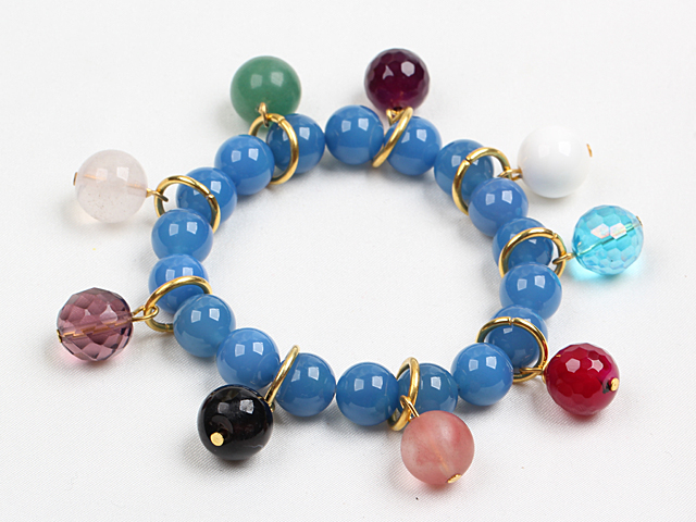 Bleu Style de Charm Mode Perles Agate élastique / Bracelet extensible Avec perles multi Gemstone Charms