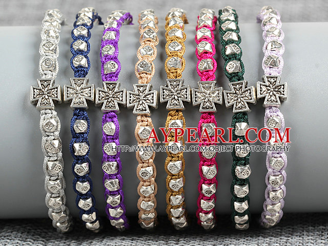 8 PCS Fashion Nickel Free Alloyed Cross Charm Multi Color Thread Hand-Knitted Bracelet (Random Color)