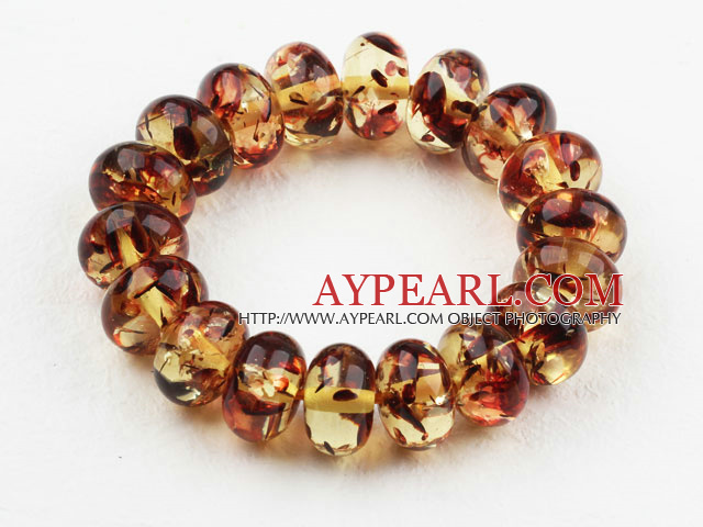 Bold Style Abacus Shape Immitation Amber Elastic Bangle Bracelet