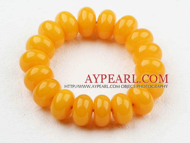 Bold Style Orangle Yellow Abacus Shape Immitation Beeswax Elastic Bangle Bracelet