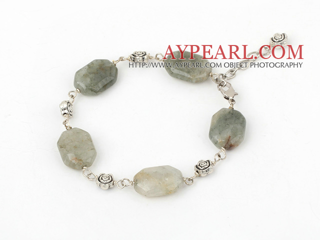 Fashion Chunky Moss Stone Loop Chain Flower Bracelet With Lobster Clasp