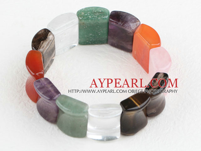 Big Style Concave Shape Multi Color Multi Stone Stretch Bangle Bracelet