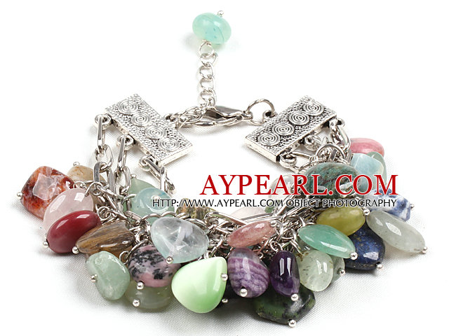 Mode multi couleurs différentes formes multi Gemstone Charm Bracelet