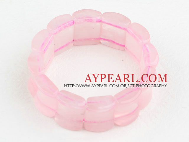 Big Style Concave Shape Rose Quartz Stretch Bangle Bracelet