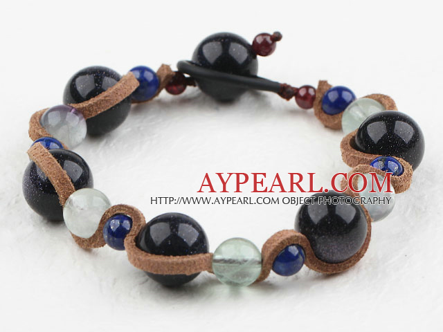 Fashion Style Lapis and Blue Sandstone and Rainbow Fluorite Bracelet