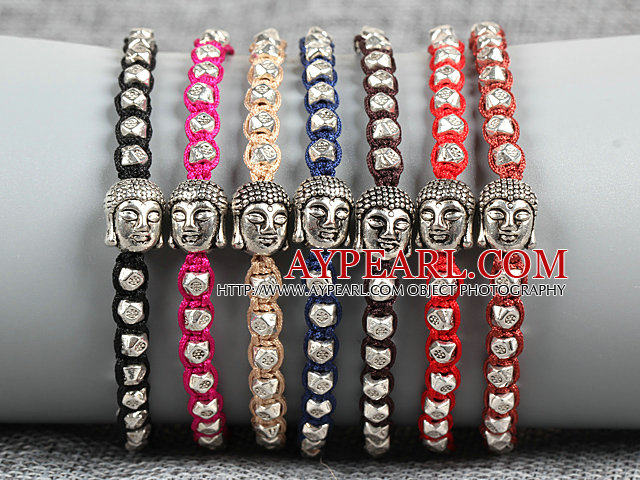 8 PCS Fashion Buddha Leder Nikkel legert Free Multi Color Thread Charm Hånd Strikket armbånd (tilfeldig farge)