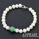 8-10mm white pearl and aventurine bracelet with lobster clasp