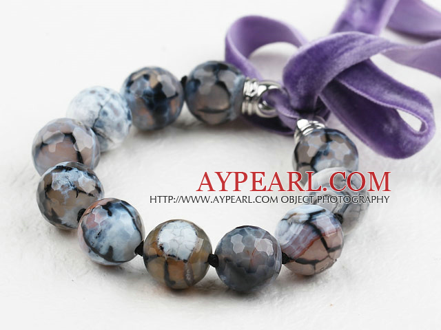 14mm Faceted Round Dragon Stripe Agate Beaded Bracelet