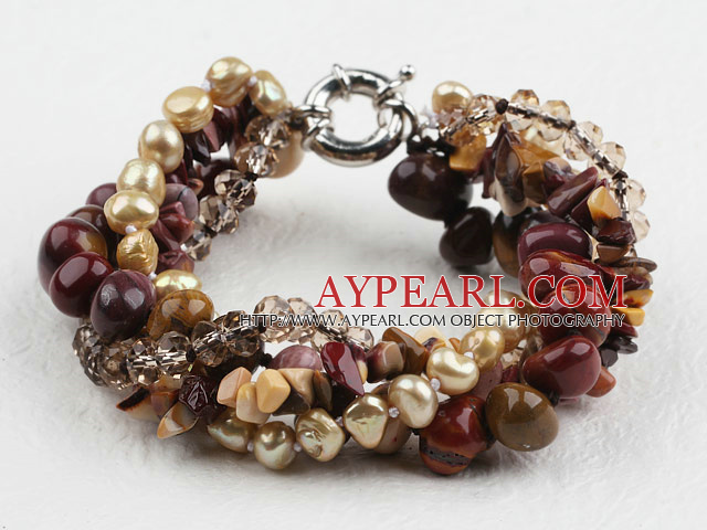 Brown Multi Strand de apă dulce Pearl Seria de cristal și Opal bratara cu incuietoare Moonlight galben