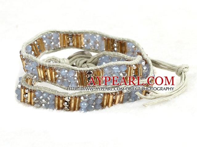 Fashion Style Gray Series Crystal Beads Wrap Bangle Bracelet