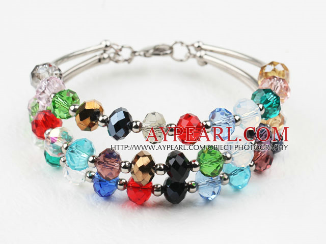 Three Strands Multi Color Manmade Crystal Bangle Bracelet