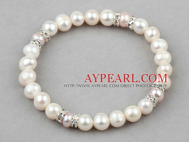 Design clasic natural alb şi violet de apă dulce Pearl elastic Bratara brăţară cu stras