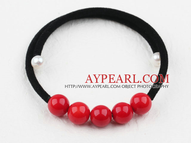 Simple Design Round Red Coral Bangle Bracelet