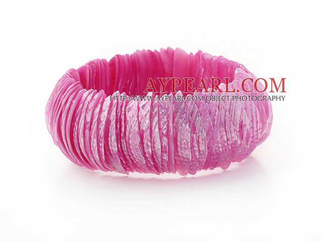 Hot Pink Color Trochus Shell Stretch Bangle Armband