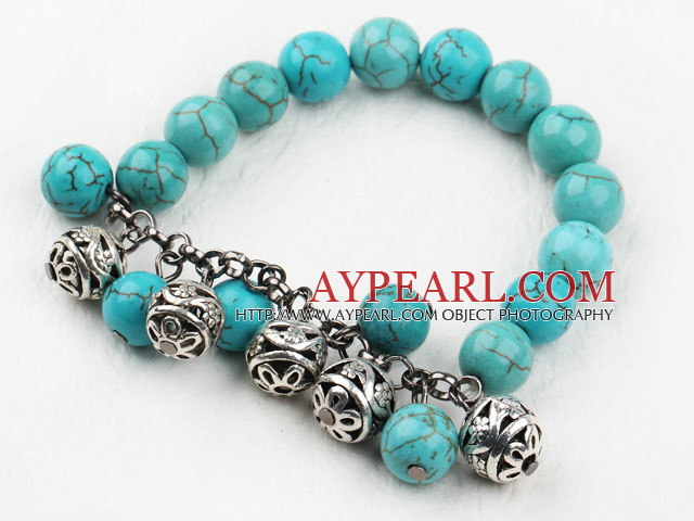 10mm Turquoise Elastic Perlen Armreif mit Metallkugel Zubehör