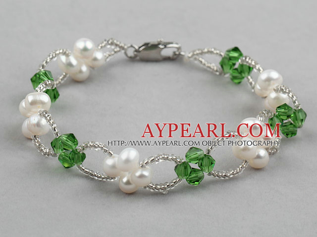 Green Series Fashion Style valkoinen makeanveden helmen ja vihreä kristalli rannerengas kanssa magneettilukko