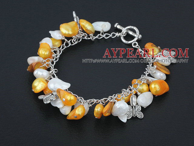 gold and white pearl bracelet with toggle clasp 