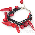 coral bracelet with lobster clasp and black cord
