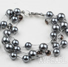 Multi Strands Round Black Gray Seashell Armband mit Karabinerverschluss