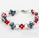 Black Freshwater Pearl and Red Crystal Bracelet