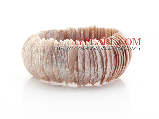 Brown og Pink Color Trochus Shell Stretch Bangle Bracelet