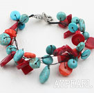 Beautiful Assorted Red Coral And Turquoise Black Threaded Bracelet