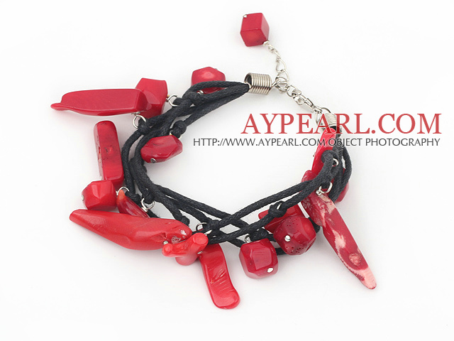 coral bracelet with lobster clasp and black cord