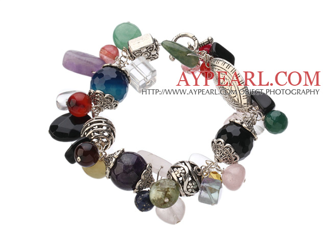 Vintage Style Multi Color Multi Stone ja Crystal Tiibetin hopea lisävaruste rannerengas kanssa salpalukosta