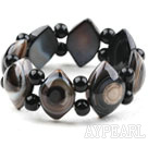 Eye Shape Svart Agate Elastic Bangle Bracelet