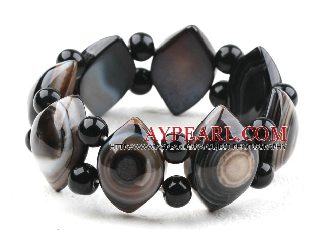 Eye Shape Svart Agate Elastic Bangle Bracelet